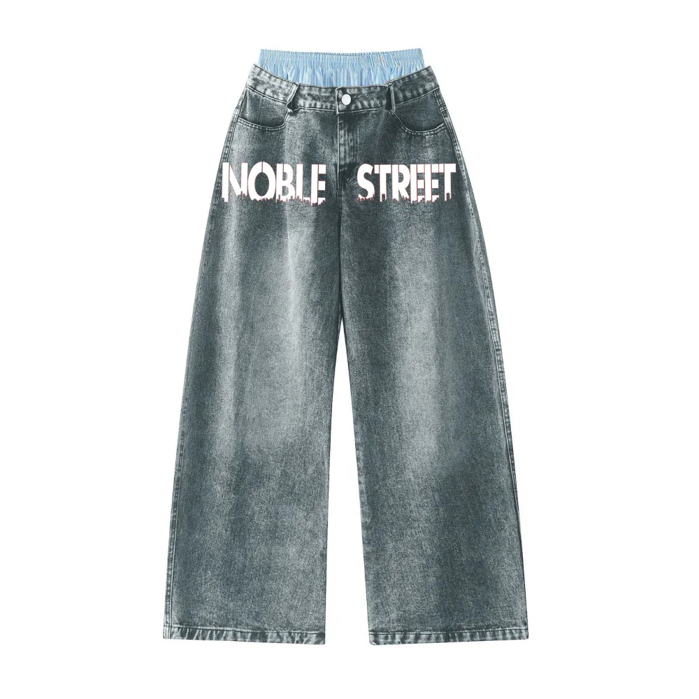 Double Waist Wide Leg Hip-Hop Jeans (Unisex)