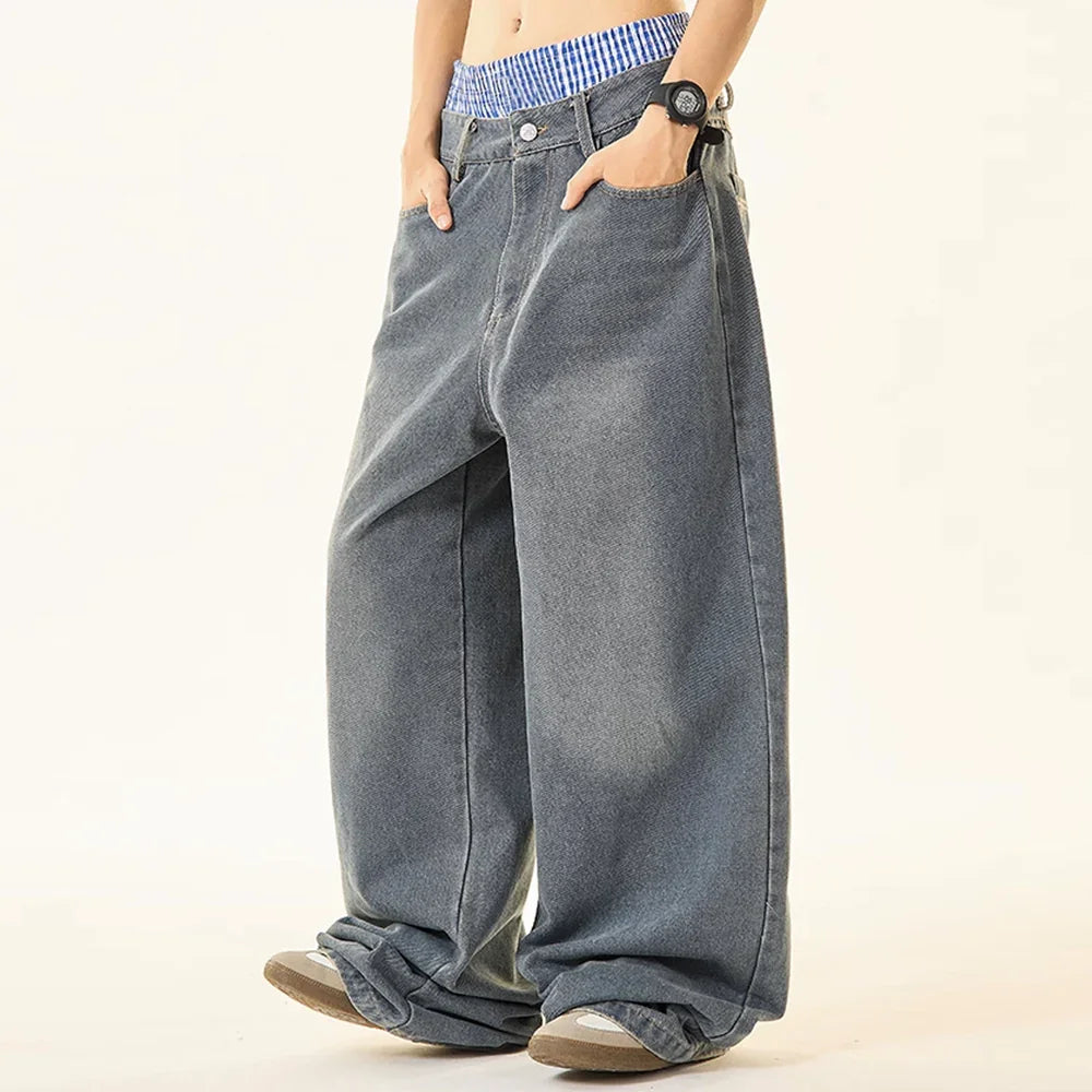 Double Waist Wide Leg Hip-Hop Jeans (Unisex)