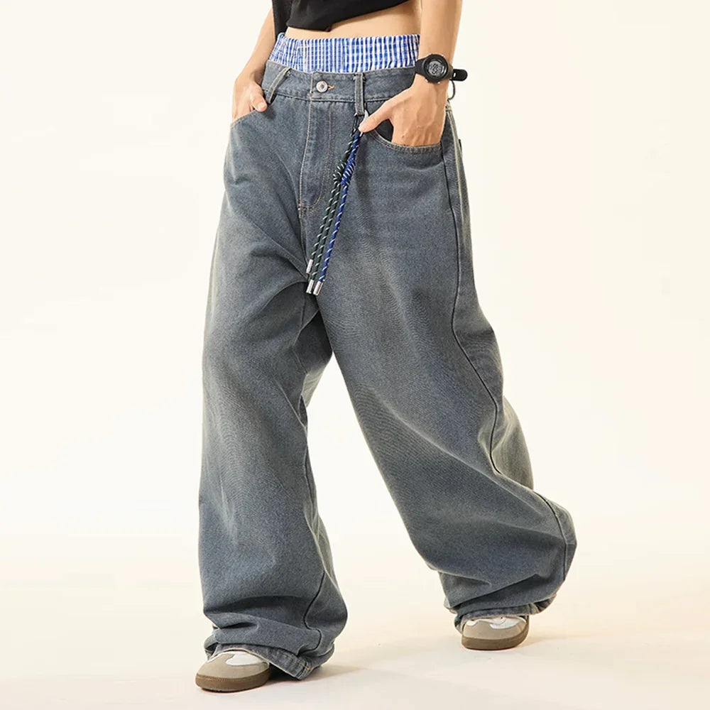 Double Waist Wide Leg Hip-Hop Jeans (Unisex)