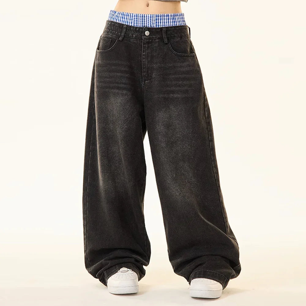 Double Waist Wide Leg Hip-Hop Jeans (Unisex)