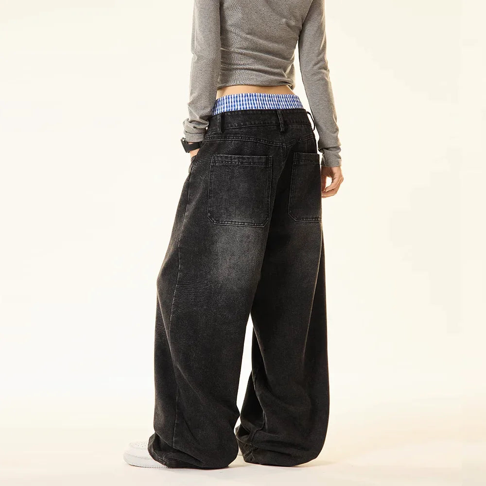 Double Waist Wide Leg Hip-Hop Jeans (Unisex)