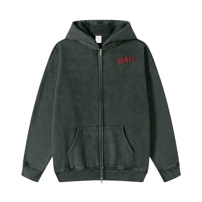Zero Collection Acid Washed Zip Fleece Hoodie Jacket - 360 GMS