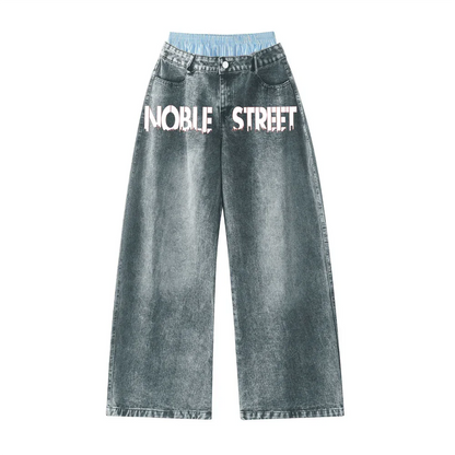 Double Waist Wide Leg Hip-Hop Jeans (Unisex)