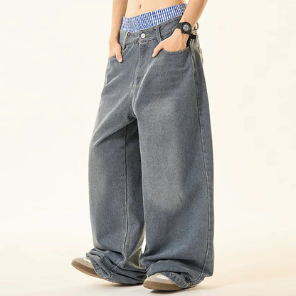 Double Waist Wide Leg Hip-Hop Jeans (Unisex)