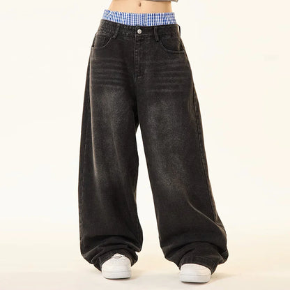 Double Waist Wide Leg Hip-Hop Jeans (Unisex)