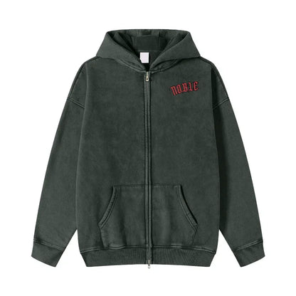 Zero Collection Acid Washed Zip Fleece  Hoodie Jacket - 360 GMS